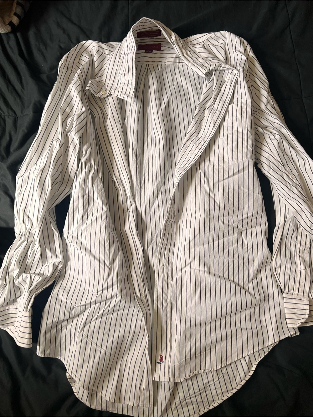 Nordstrom White Shirt with Navy Stripes